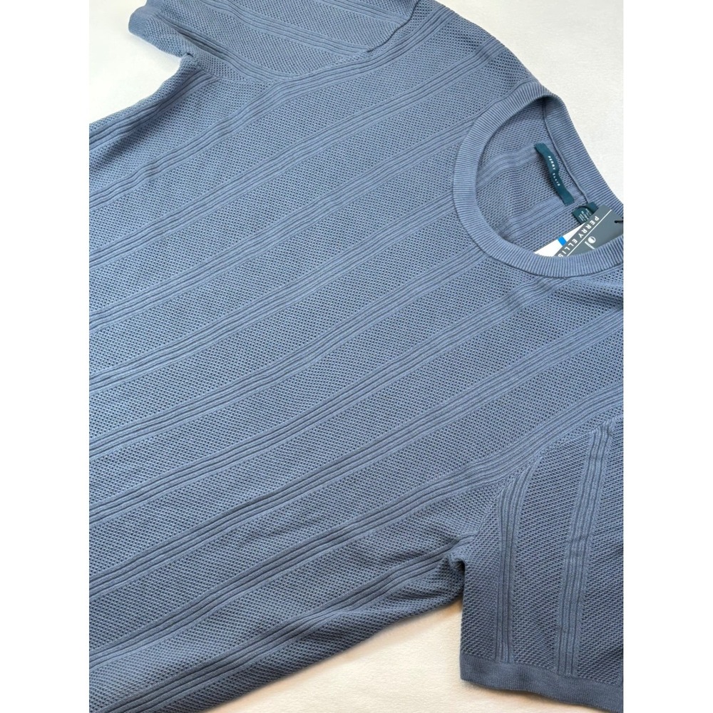 Perry Ellis Men's Blue‎ Mirage Knit Texture Short Sleeve Crewneck Shirt XL New